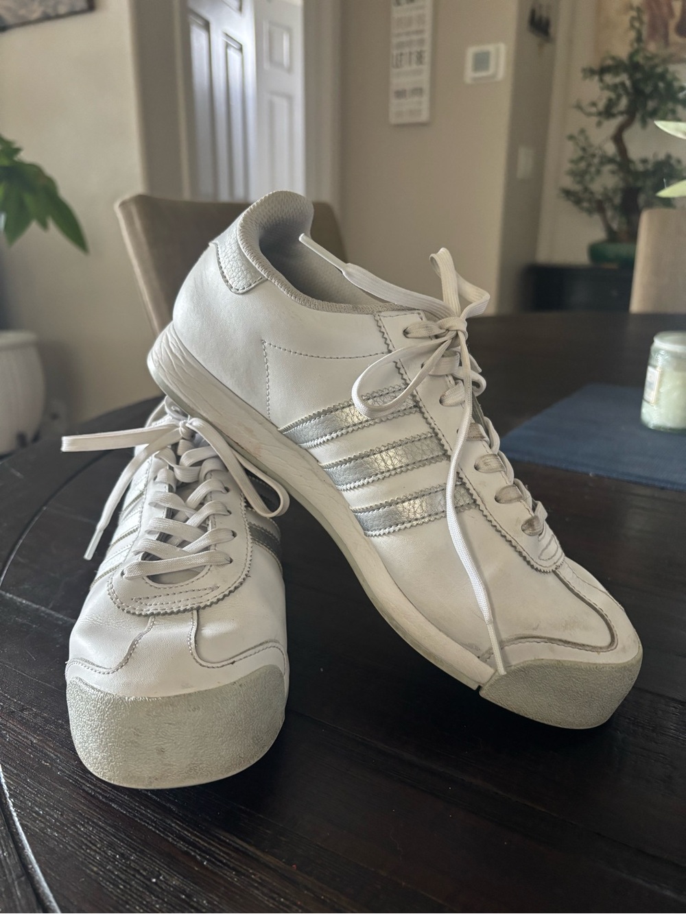adidas White Low-Top Sneakers with Silver Branding